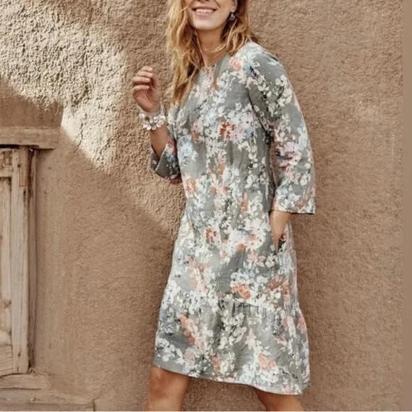 J. Jill Love Linen Caraway Fresh Bloom Ruffle Hem Dress. Size Medium Petite. - Picture 14 of 15
